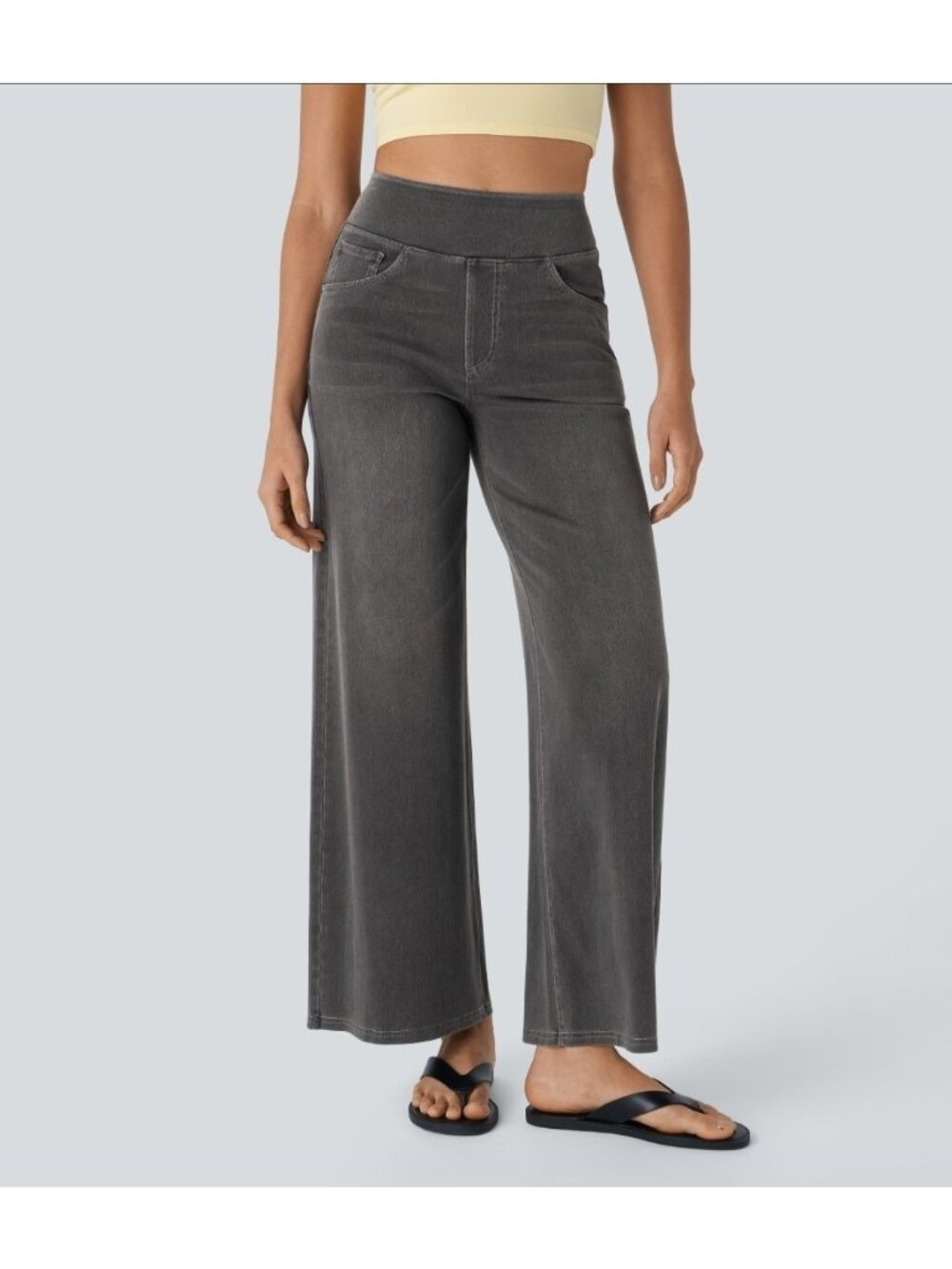 NWT Halara XLarge Flex High Waisted Pull On Baggy Wide Leg Jeans Womens Gray 033